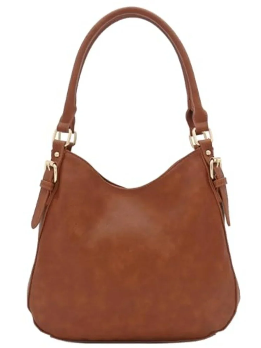 Faux Leather 3 Compartment Hobo Bag with Top Handles